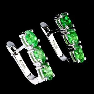 Earrings Oval Green Tsavorite Garnet 4x3mm 925 Sterling Silver Ear area- Lobe